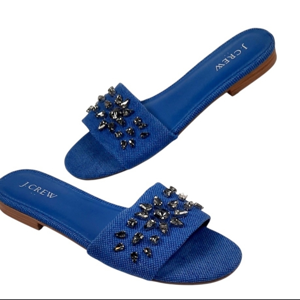 J.CREW Jewel Blue Canvas slide sandals  Womens Size 8